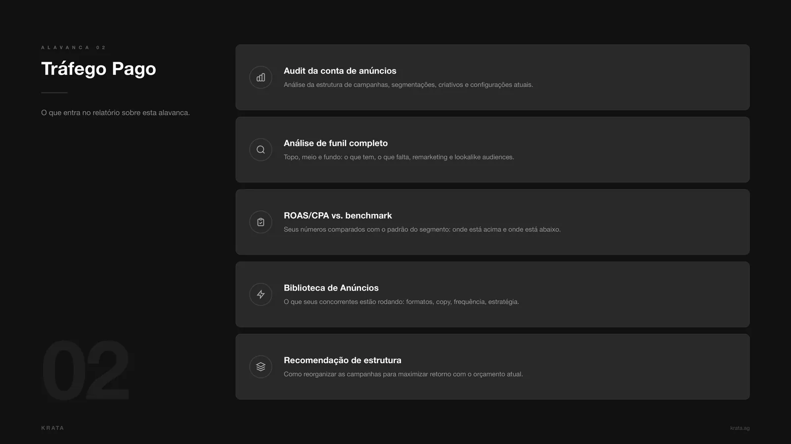 Página do relatório de diagnóstico sobre a alavanca de tráfego pago